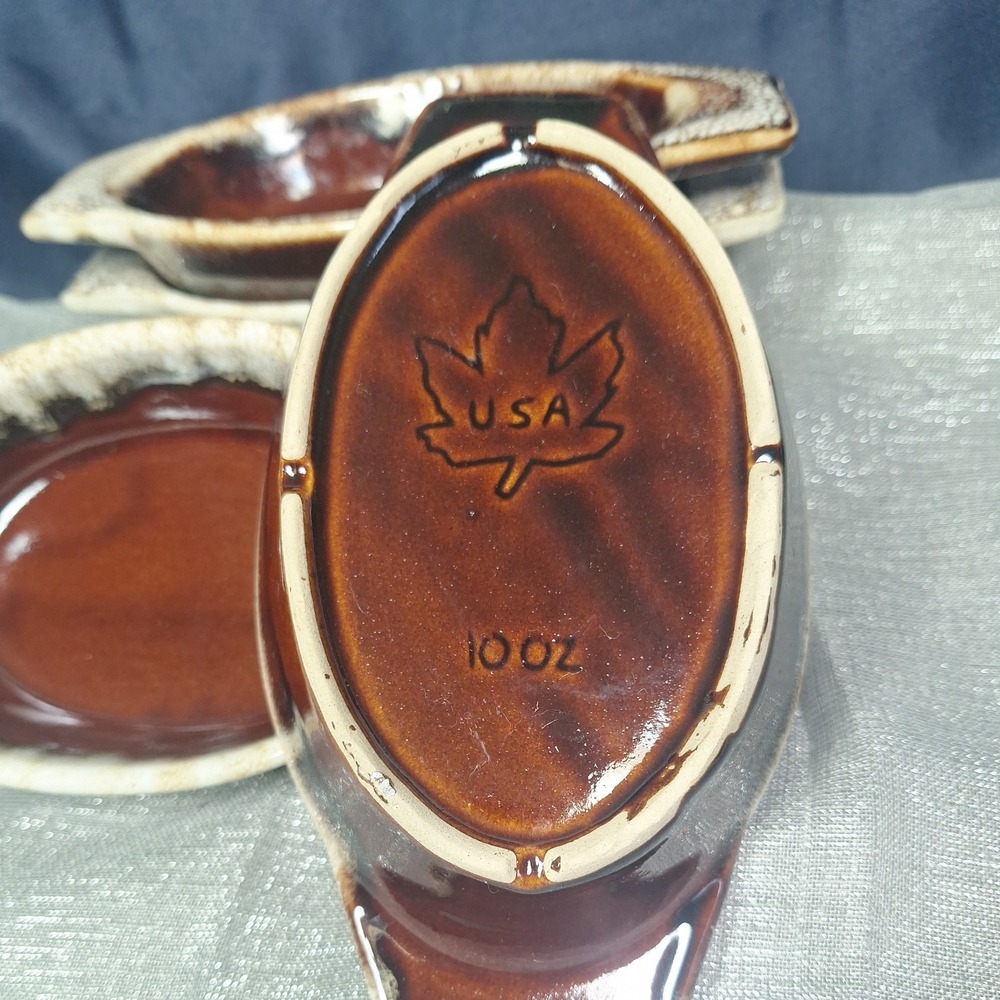 4 Western Stoneware Maple Leaf USA Brown 10 oz Au Gratin Casserole Dish Vintage - Picture 5 of 6